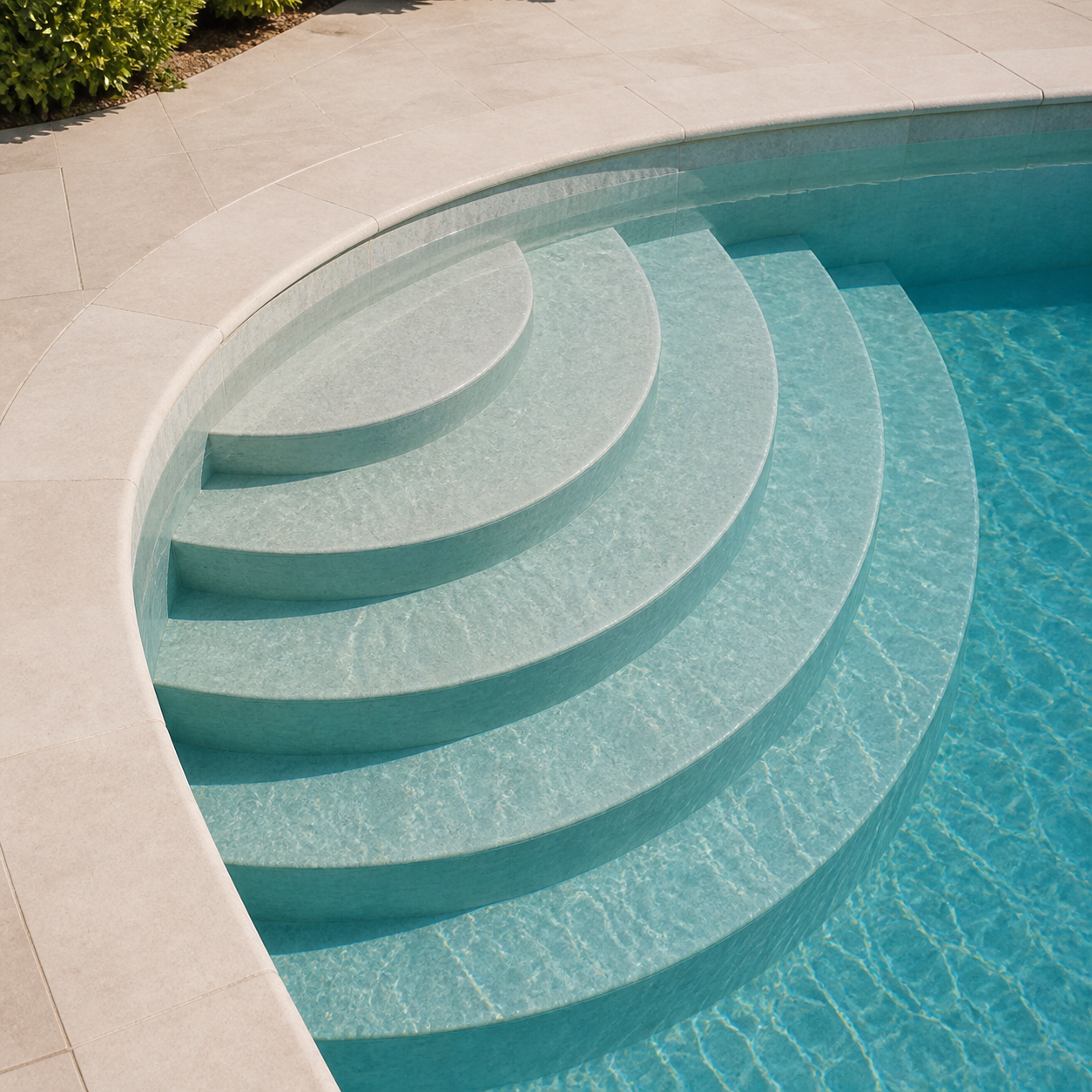 Escalera romana integrada en una piscina