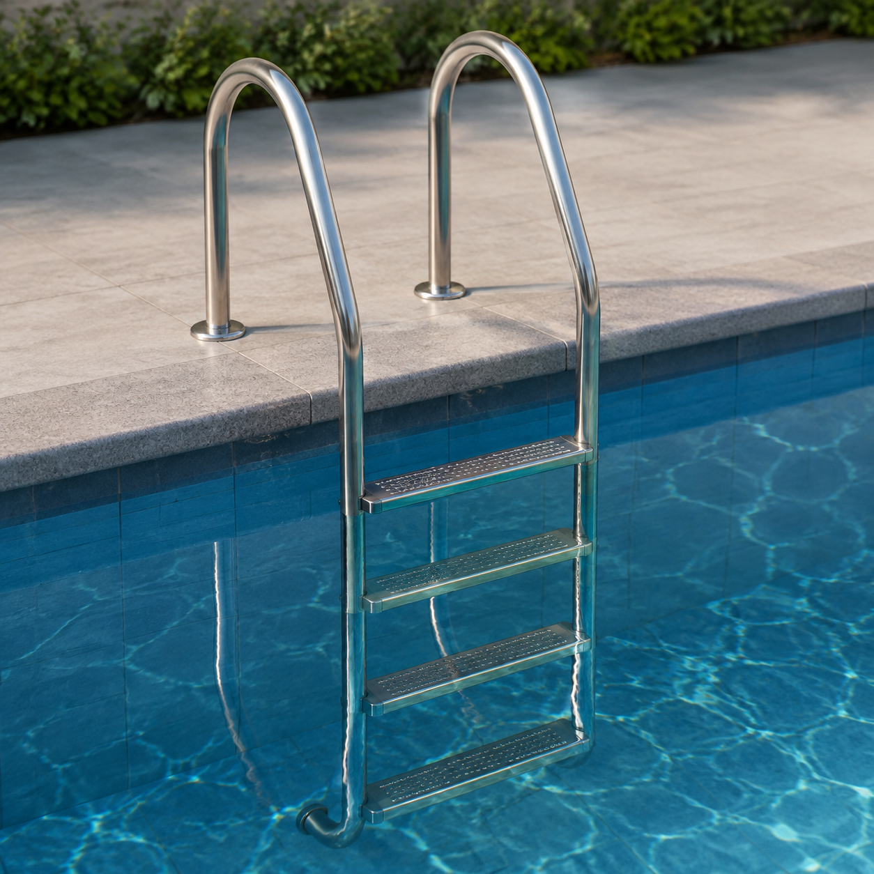Escalera de acero para acceder a una piscina