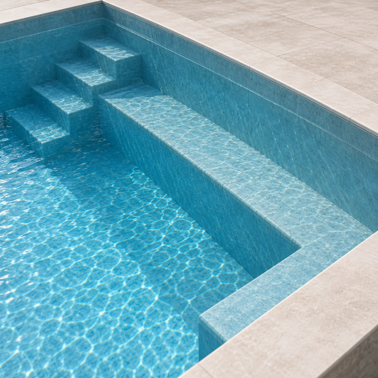 Banco relax integrado en una piscina
